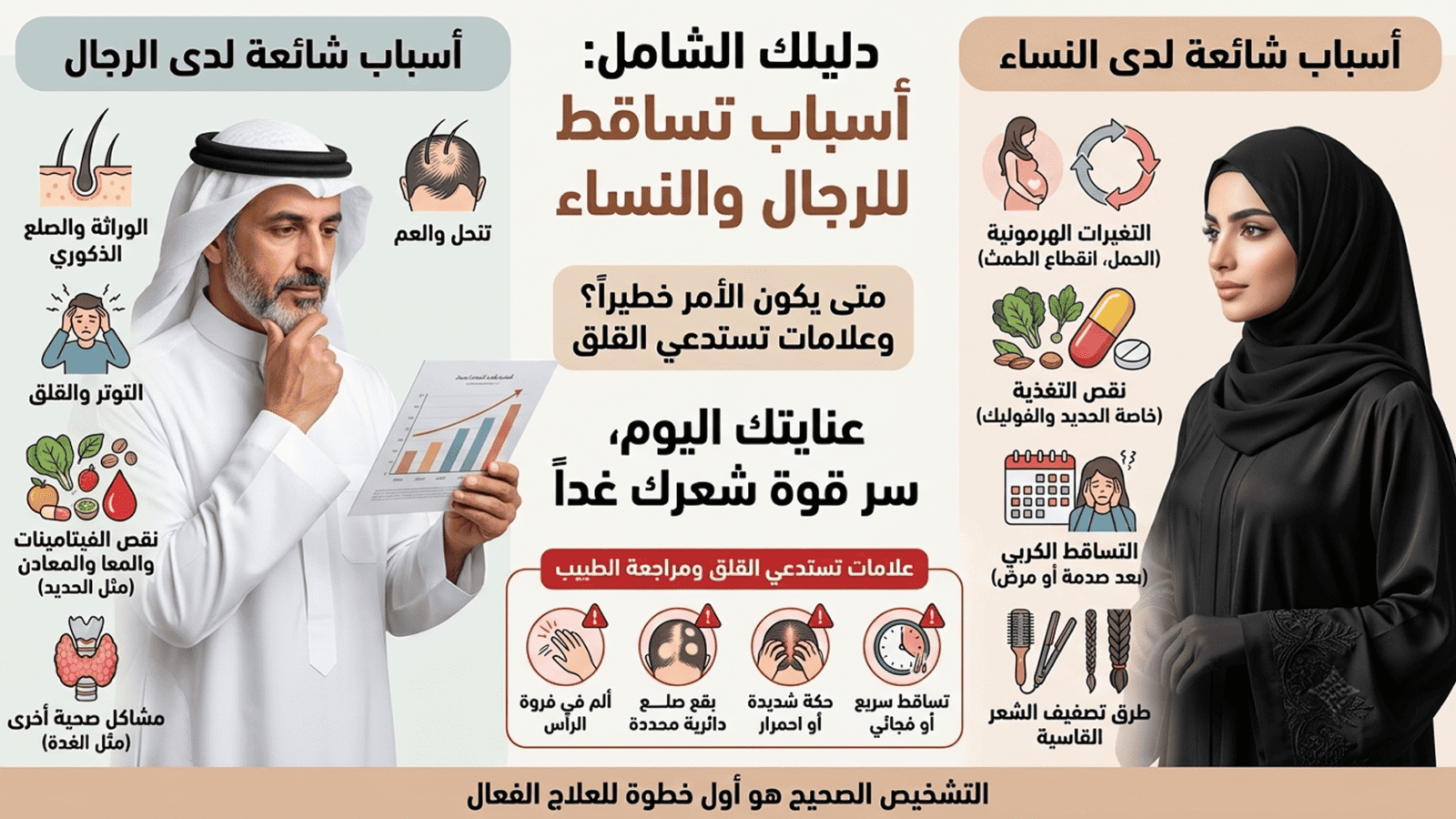أسباب تساقط الشعر عند النساء والرجال: متى يكون الأمر خطيراً؟
